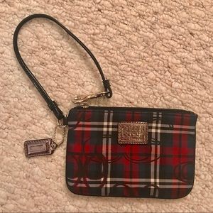 Coach wristlet burgundy and navy plaid